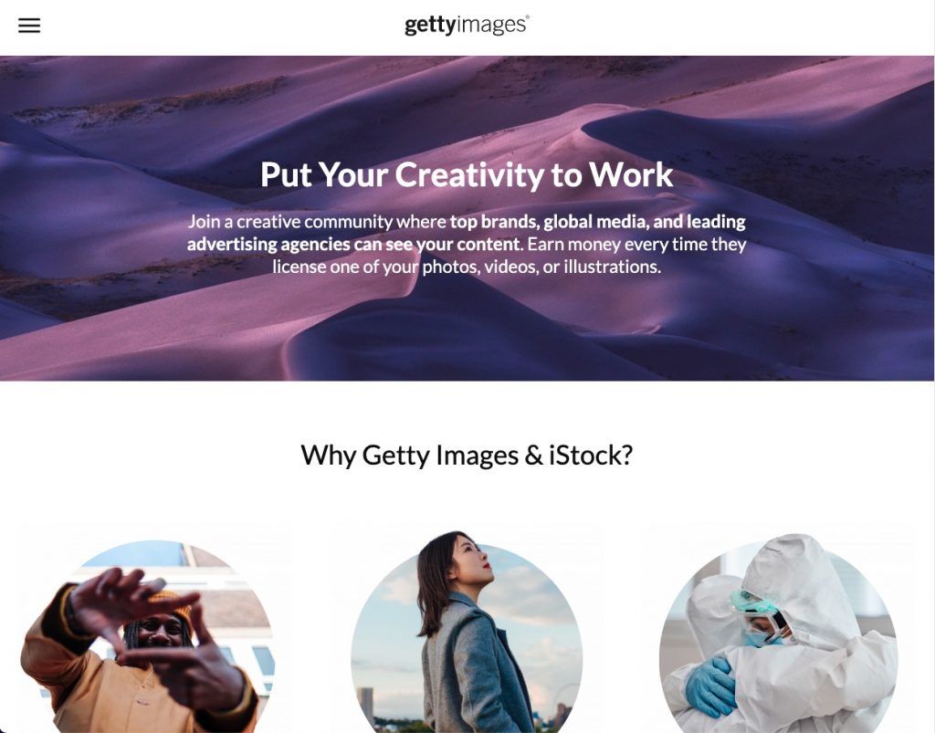 Getty images contributor signup page